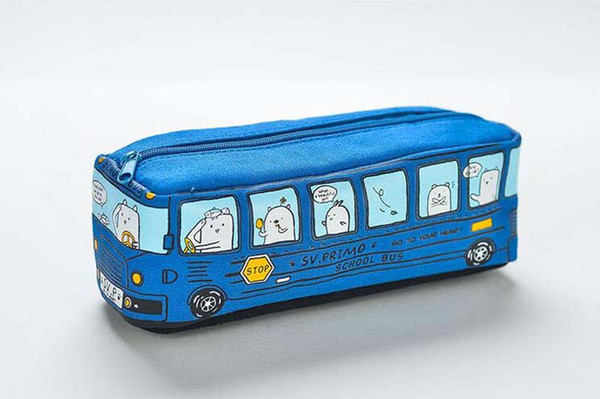 5pcs Children Pencil Case Cartoon Bus Car Stationery Bag Cute Animals Canvas Pencil Bags For Boys Girls School Supplies