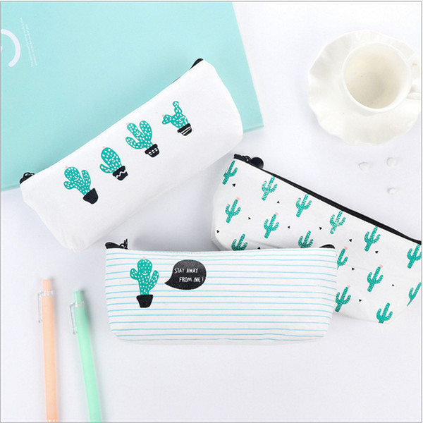 Lovely Stationery Pencil Bag Pen Bags Simple Cactus Canvas Bag Students Girls Makeup Bag Wholesale School Supplies 2017