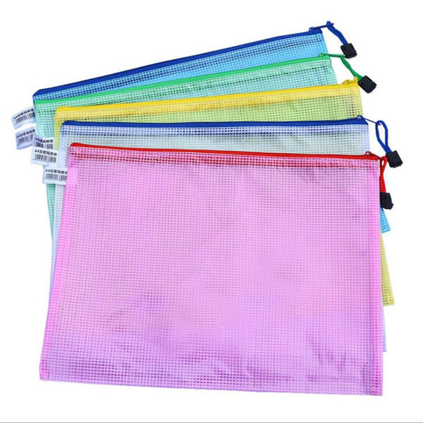 A4 Grid Transparent Document Bag PVC Zipper Stationery Pouch Filing Products Storage Bag Pencil Bags fast shipping F20173306