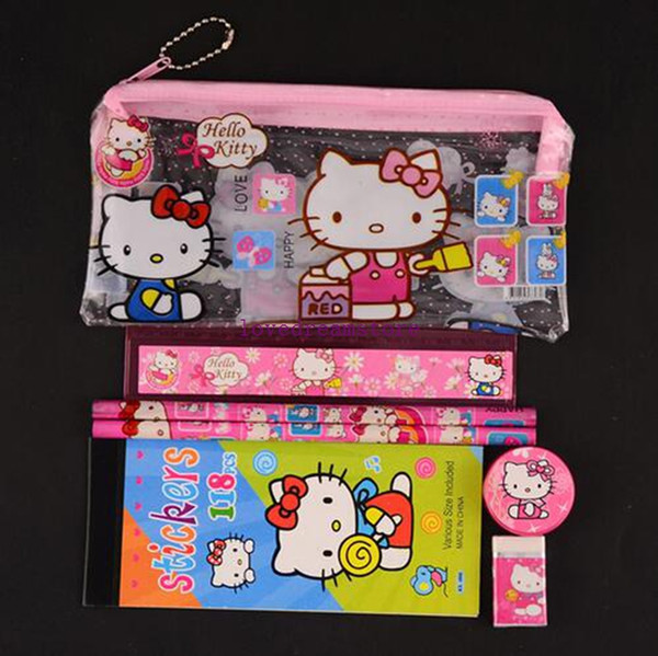 24 sets/lot hello kitty pencil case children sticker cute cartoon school supplies stationery kawaii pencil cases for girls gift