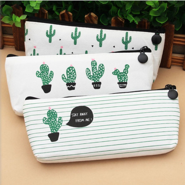 1000pcs Cactus Pencil Case Kawaii Canvas zipper Stationery Estuches School Cute Pencil Box Pen Bags Pouch Pocket Coin purse