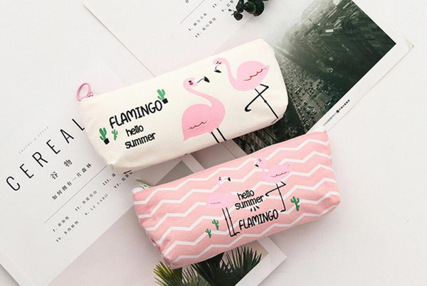 Cute Pink Flamingo Canvas Pencil Case Storage Organizer Pen Bags Pouch Pencil Bag - School Office Supply Stationery Kids Gift