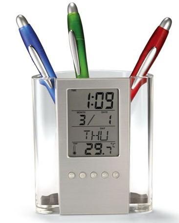 Electronic penholder calendar alphanumeric holder alarm clock electronic calendar pen transparent pen holder