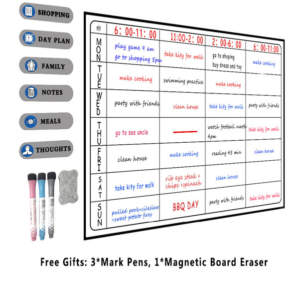 A3 WhiteBoard Planner Board Magnetic Whiteboard Chore Daily Weekly Monthly Scheduling Magnetic Fridge Stickers With 3 Pen