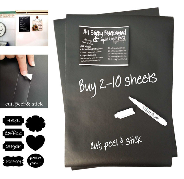 A4 Adhesive Chalkboard Blackboard Stickers Sheets White Liquid Chalk Marker Pens