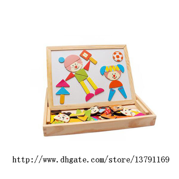 Wooden Multi-functional Learning & Education Game Magnetic Jigsaw Puzzle Toy Box with Blackboard & Whiteboard for children to draw