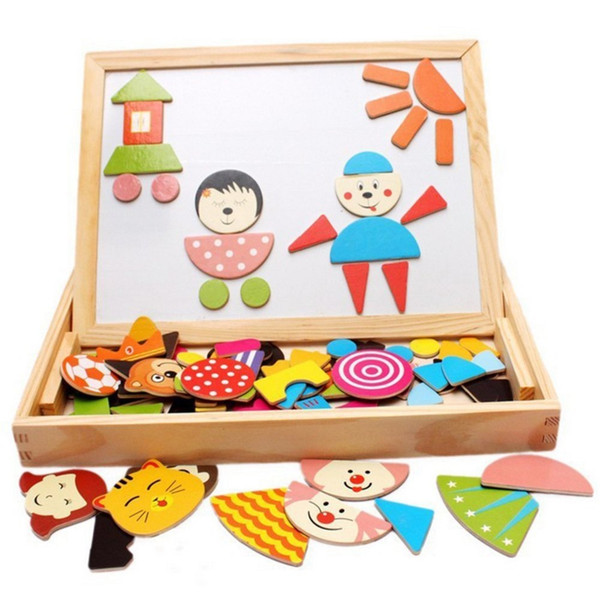 Educational Toy Wooden Easel Board Puzzles Games Magnetic Puzzle Sketchpad Jigsaw Game for Children Kids Gift