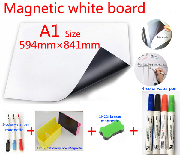 A1 Magnetic White Board and Magnetic Stationery Storage Box 1 Eraser 4 Color Watercolor Pen 3 Marker Pen Memo Boards