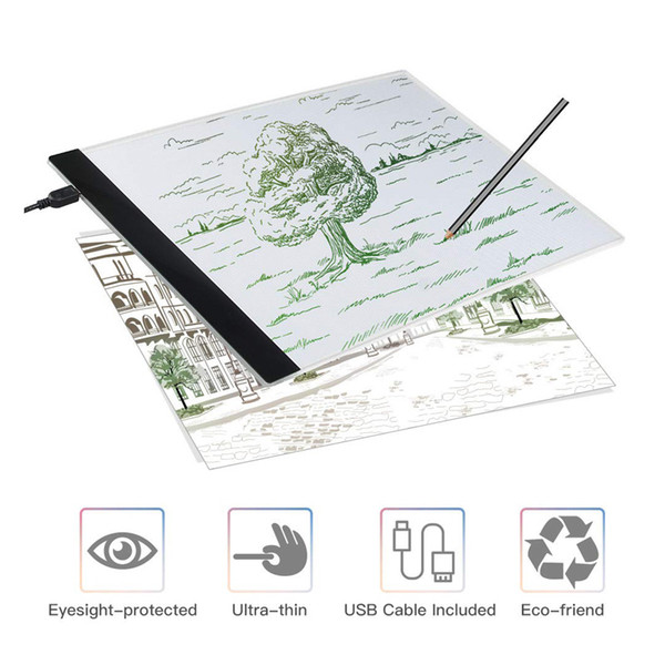 A4 Light Box LED Copy Board Drawing Light Pad with USB Charger Cable Art Craft Drawing Tracing Tattoo Board