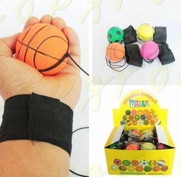 63mm Throwing Bouncy Ball Rubber Wrist Band Bouncing Balls Kids Funny Elastic Reaction Training Balls Sports Office Supplies H0251