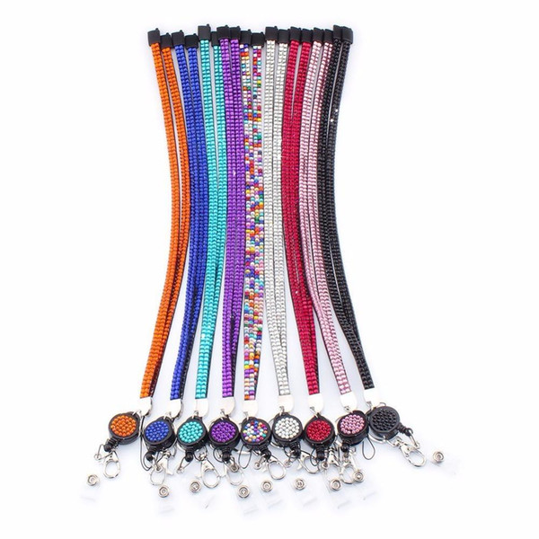 New Fashion Bling Rhinestones Leather Neck Strap Lanyard Retractable Badge Reel with Breakaway Safety Clasp