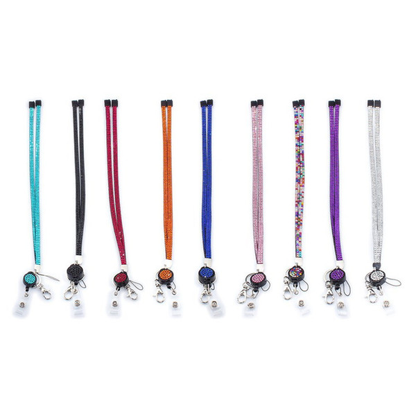 New Fashion Bling Rhinestones Leather Neck Strap Lanyard Retractable Badge Reel with Breakaway Safety Clasp