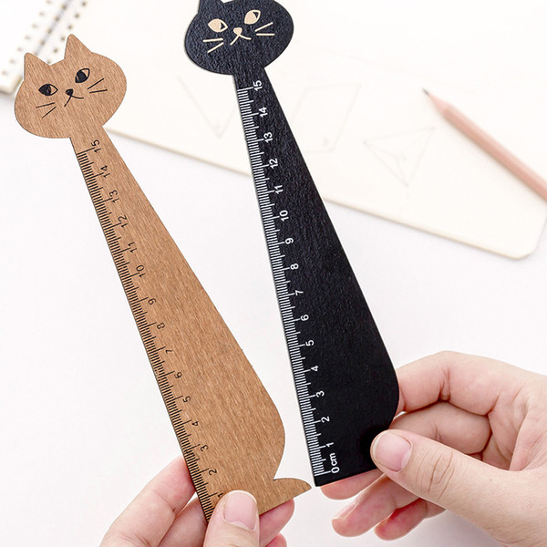 Kawaii Tools Stationery Cartoon Drawing Gift Korean Office School Kitten 2 Colors Cat Wooden Straight Ruler