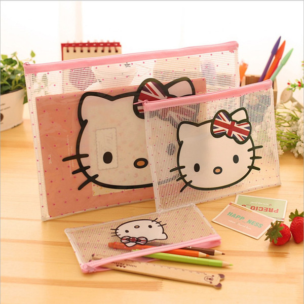 Cartoon Kitty Cat Clear PVC File Bag Pencil Case File Folder Documents Filling Bag Office School Suppllies Stationery Bag