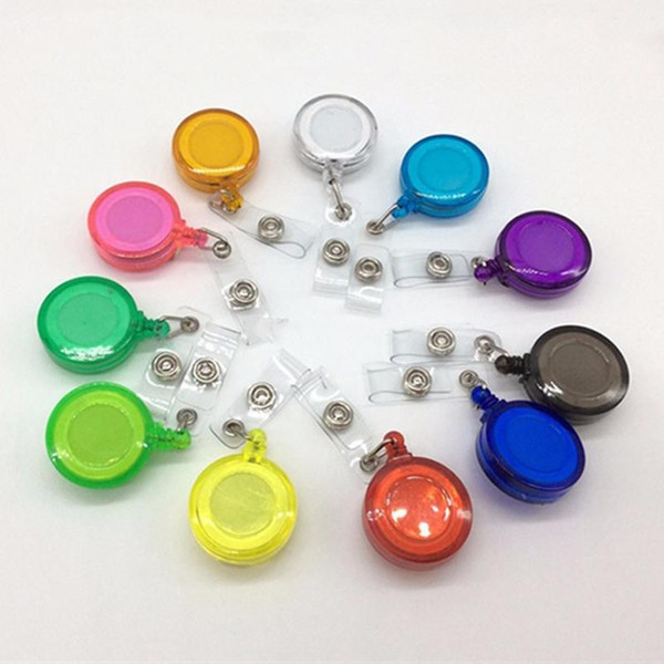 Free DHL Shipping ID Holder Name Tag Card Key Badge Reels Round Solid Plastic Clip-On Retractable Pull Reel Wholesale Office Supplies