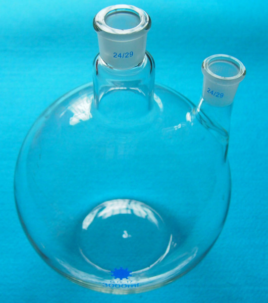 Wholesale- 3000ml,24/29,2-Neck,Flat Bottom Glass Flask,3L,Twins Necks,Lab Chemical Bottle