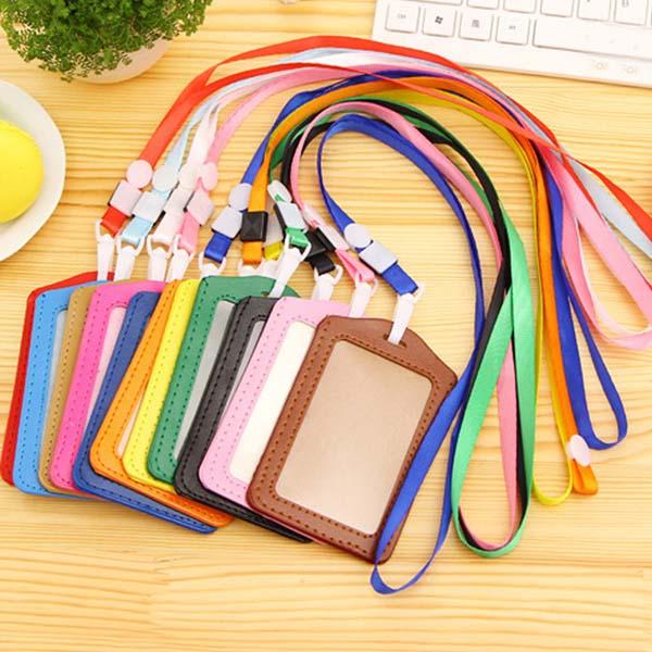 20pcs ID Badge Holder PU ID Card Accessories Holder Credit Card Bus Card Case Stationery With Lanyard Material Escolar