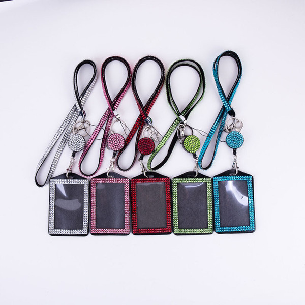 Bling Rhinestone Neck Lanyard Retractable ID Badge And Photo Key Holder Retractable ID Badge And Photo Key Holder