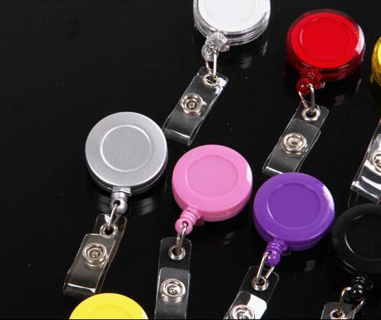 Colourful Round Retractable Solid Plastic ID Reel Holder Tag Chain Badge Reels Holder Key Tag Clip 32mm