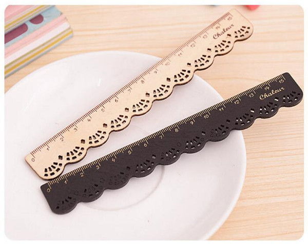 15CM Vintage Wood Ruler - Lace Sculpture Wooden Student Rulers - Retro School Measuring Ruler for Kid Girl School Stationery