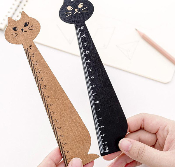 Kawaii Tools Stationery Cartoon Drawing Gift Korean Office School Kitten 2 Colors Cat Wooden Straight Ruler