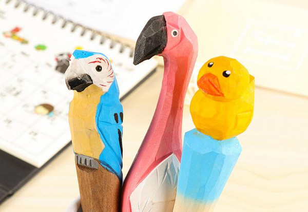 100PCS Lot 100% Handmade Carving Animals Wooden Gel Pen Ink Marker Pen School Office Supply Escolar PapelariaLOT