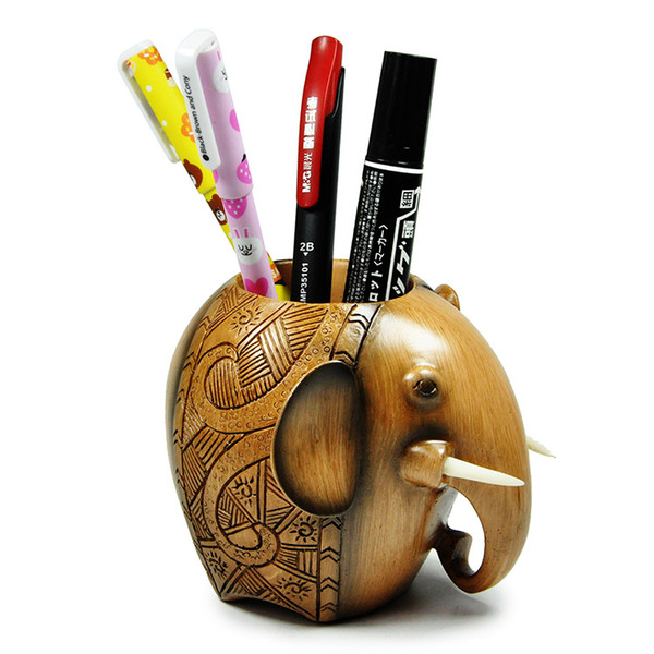 Carving Elephant Pencil Holder Fashion Desk Decoration Pen Holder Gun Metal Gray Pencil Guitar Theme Desktop Supply Organizer Desk Organizer