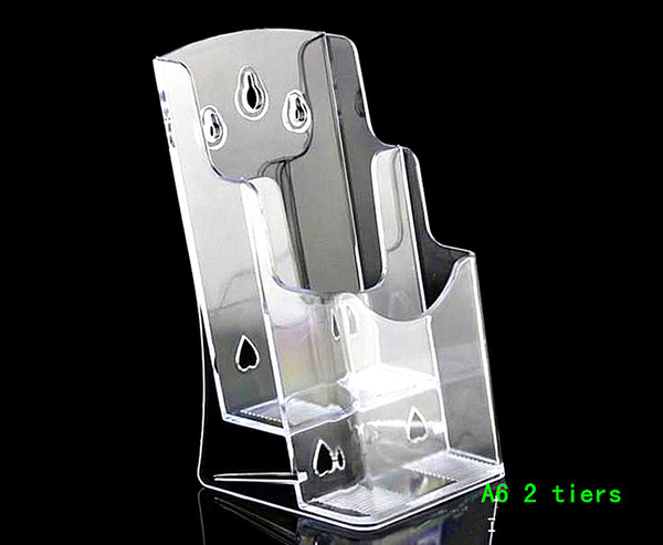 Clear A6 Two Tiers Pamphlet Brochure Literature Plastic Display Holder Stand To Insert Leaflet On Desktop 4pcs Free Shipping