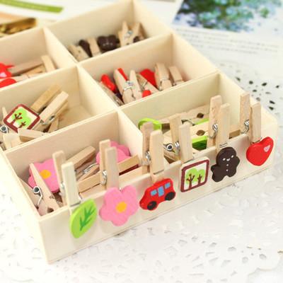 2019 Hot Cartoon Cute Wooden Boxed Wooden Clip Photo Paper Postcard Craft Diy Decoration Clips Office Binding Supplies Stationery