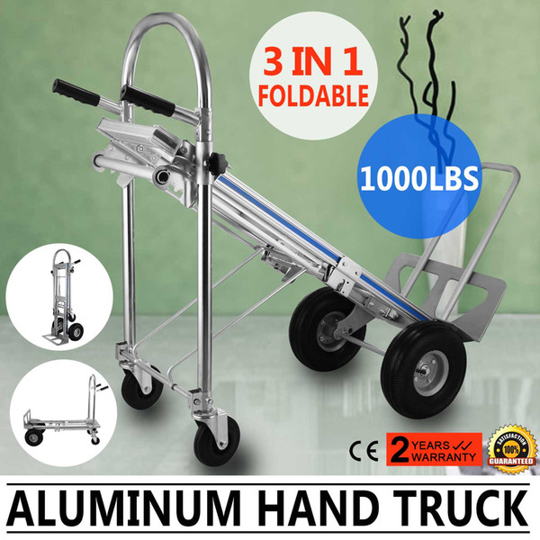 Aluminum Hand Truck 3 In 1 Folding Hand Trucks 1000LBS Convertible Hand Truck and Dolly Utility Cart Heavy Duty with Flat Wheels (3 in 1)