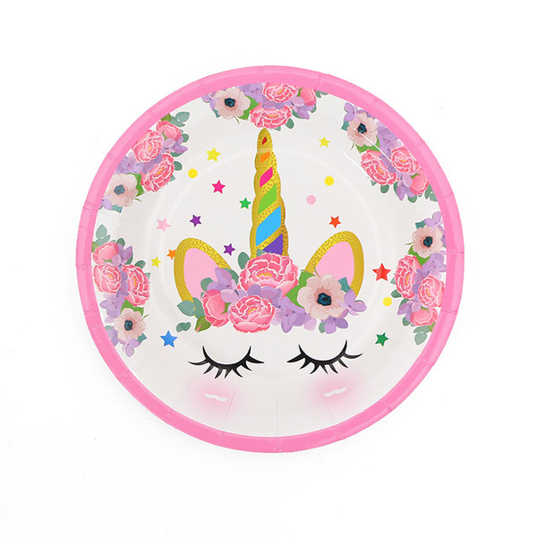 10pcs 7inch Pink Unicorn Disposable Paper Plate Cartoon Party For Kids Boy Girl Birthday Party supplies Printing Round Plate