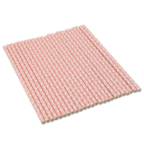 25pcs Party Paper Straws Wedding Paper Dotted Drinking Straws (Pink)