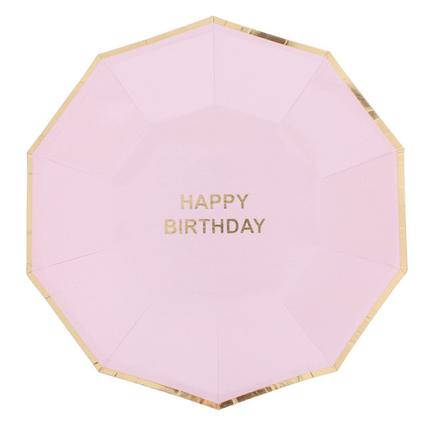 10pcs/set Happy Birthday Pink Paper Plates Cake Dessert Snack Dishes Disposable Tableware Birthday Party Decorations Supplies