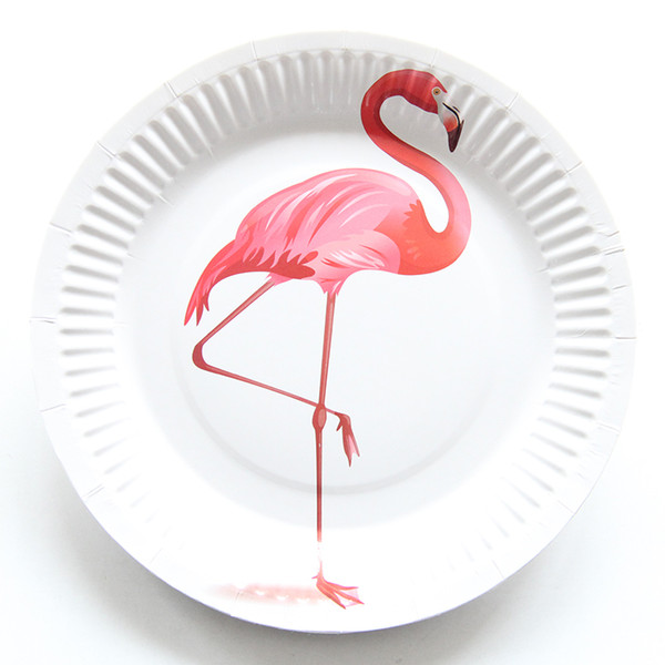 10pcs/set Flamingo Dinner 7inch Paper Plates & Cup Happy Birthday Wedding Party Supplies Tableware