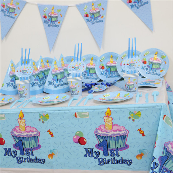 102pcs Kids First Birthday Party Set 10 people Girl Boy 1st Birthday Theme Party Supplies Baby Pack