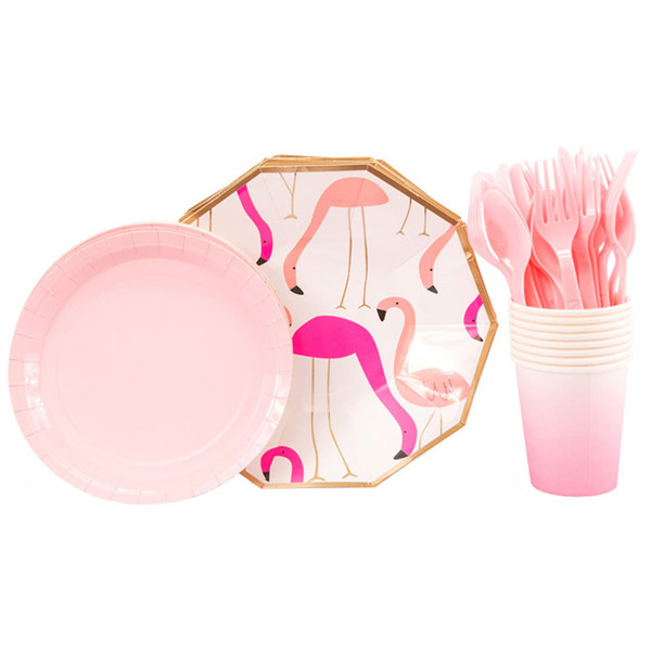 40pcs Flamingo Creative design Party Disposable tableware Set Hawaii Party Supplies for Baby Shower Festival Wedding