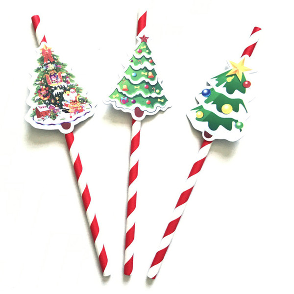 3pcs Wedding Props Christmas Birthday Christmas Tree Paper Card Straws Santa Claus Party Decoration