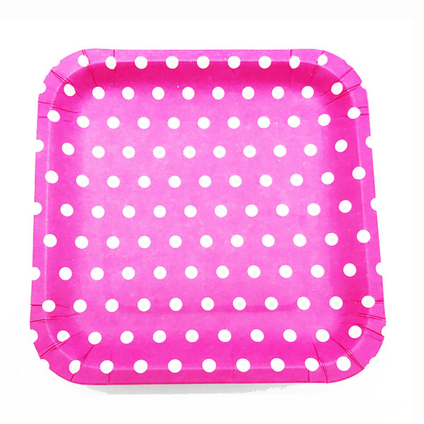 10pcs/pack pink dots disposable square plates pink dots birthday party decorations theme disposable paper plate