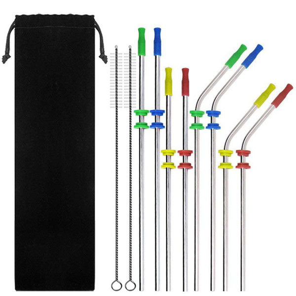 8 Pack Stainless Steel Straws, with 4 Colors Silicone Silencers and Comfort Tips Cover,Metal Drink Straw for 30 20 Ounce Rambl