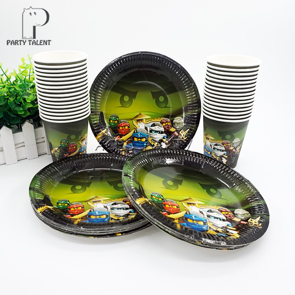 Party supplies 48pcs Ninjago theme party kids birthday tableware set, 24pcs plates dishes and 24pcs cups glasses