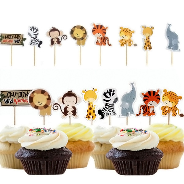 24pcs Safari Jungle Animal Cupcake Toppers Picks Birthday Party Decoration Kids Baby Shower Boy Favors Cupcake Toppers GF504