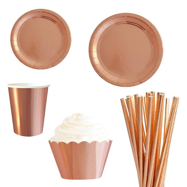 57pcs/set Paper Tableware Gilding Disposable Paper Cupcake Wrappers Plates Straws Cups Birthday Party Supplies