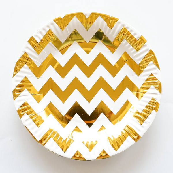 10pcs 7inch Disposable Paper Plates Dishes Foil Gold Wave Paper Tableware Sets Plate For Wedding Birthday Party Decoration