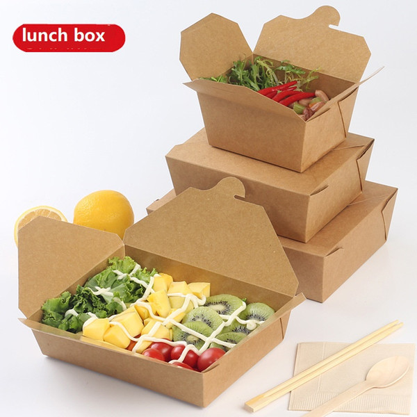 Kraft paper lunch box Dinner Tableware Disposable box Waterproof Oil-proof Fruit Salad Food Rice etc. Four sizes EMPTY BOX