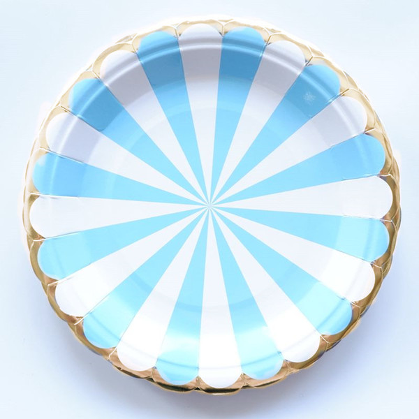 10pcs/lot Birthday Party Dishes Kids Favors Decoration Pink Tableware Baby Shower Blue Striped Theme Paper Plates Supplies