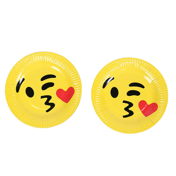 10pcs/lot emoji theme Child Kids Boys Birthday Party Paper Plate Dish 7inch Printing Round Plates Party Supplies smiling face