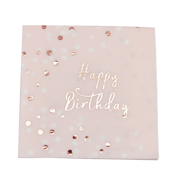 Napkin Eco-friendly Soft Accessories Pink Disposable Square Happy Birthday Portable Decoration Gilding Tableware Party Supplies