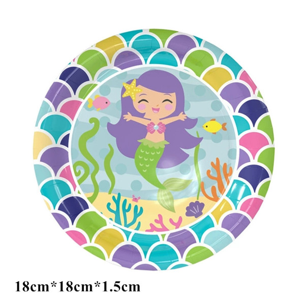 6pcs/set New Little Mermaid Theme Disposable Plates For Kids Happy Birthday Party Tableware Paper Plates Party Supplies