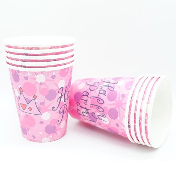 10pcs/lot Princess Crown Party Supplies Paper Cup Cartoon Birthday Decoration Baby Shower Theme Festival For Kids Girls Boys