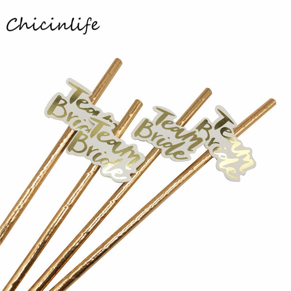 Chicinlife 10pcs Rose gold Team bride Paper Straws Bachelorette Party Supplies Drink Straw Wedding Decoration